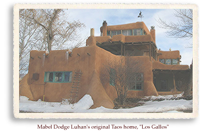 Mabel Dodge Luhan's first home in Taos, NM borderd on Taos Pueblo land, and has a stunning view of the Taos Mountains. When she and Tony Luhan wnet on to build a new home in the center of Taos, this home served as a guest house to the many artists and writers who visited.